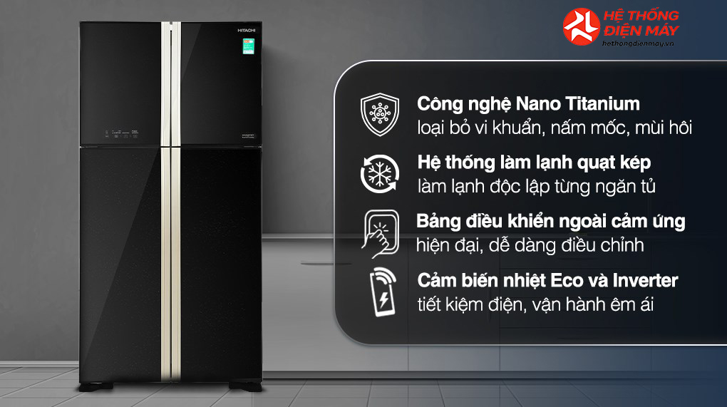 Tủ lạnh Hitachi Inverter 509 lít Multi Door R-FW650PGV8 GBK