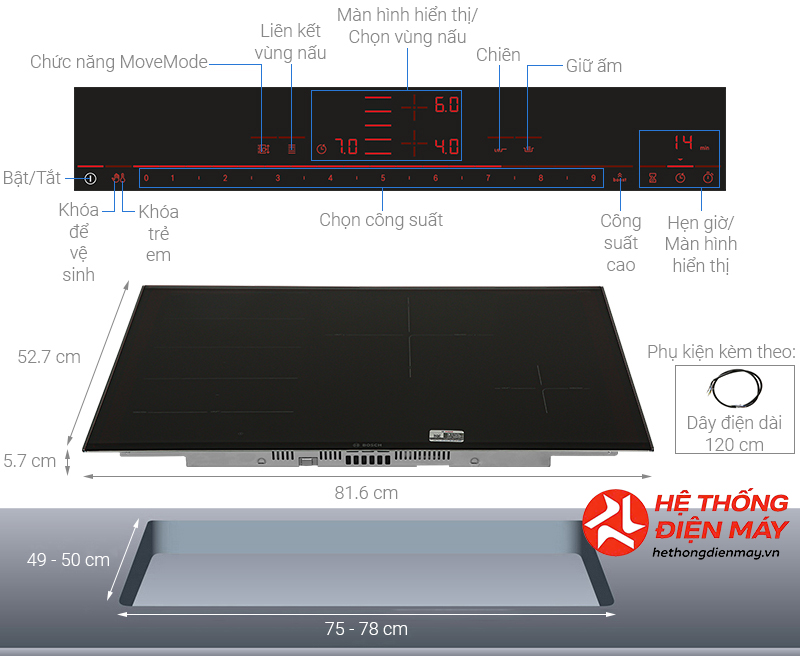 Bếp từ 4 vùng nấu lắp âm Bosch PXE875DC1E - Ảnh 5