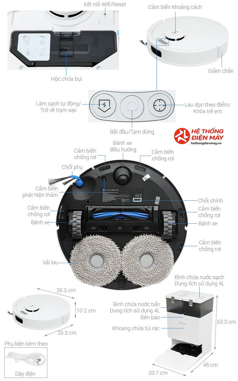 Robot hút bụi lau nhà Ecovacs Deebot T30C - Trắng - Ảnh 7
