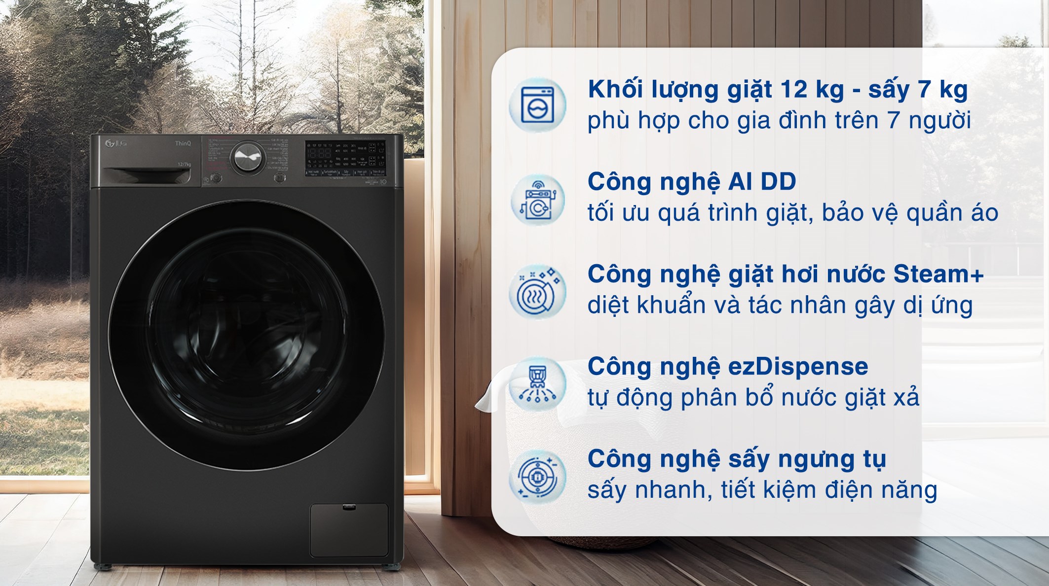 Máy giặt sấy LG Inverter giặt 12 kg - sấy 7 kg FV1412H3BA - Ảnh 3