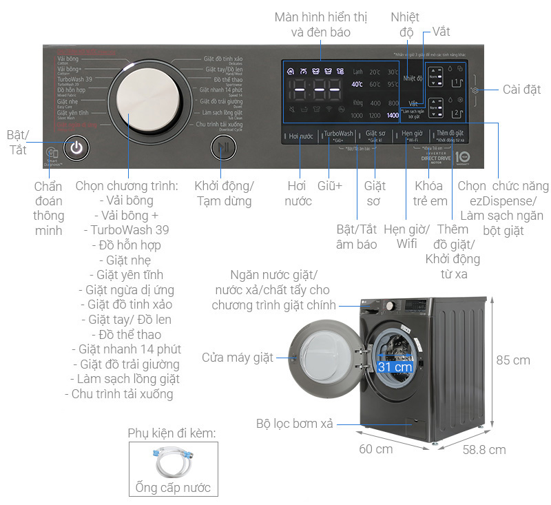Máy giặt LG AI DD Inverter 12 kg FV1412S3BA - Ảnh 7